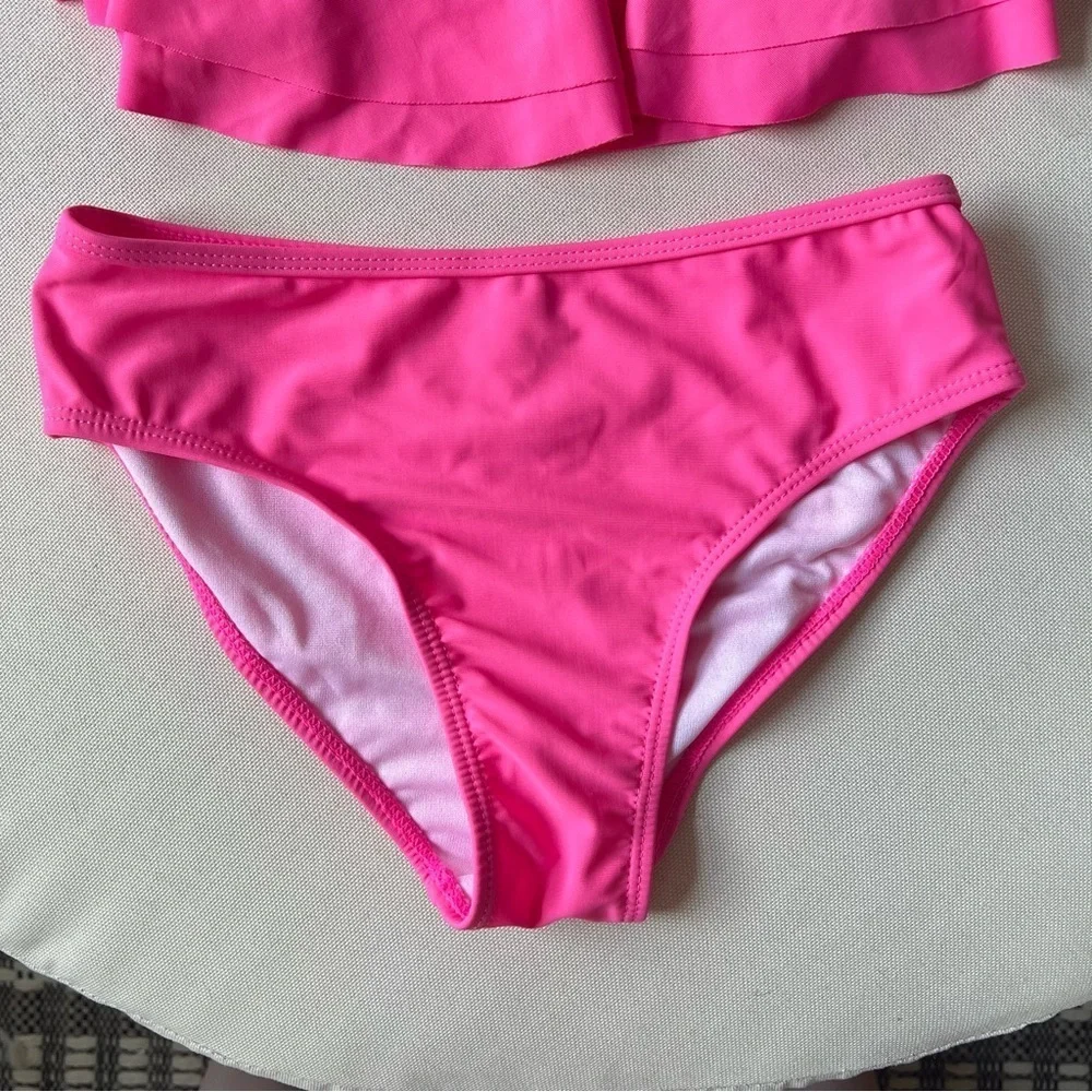 NWT Betsey Johnson Girls Swimsuit 2 Piece Size 10 Pink / Rainbow Ruffles